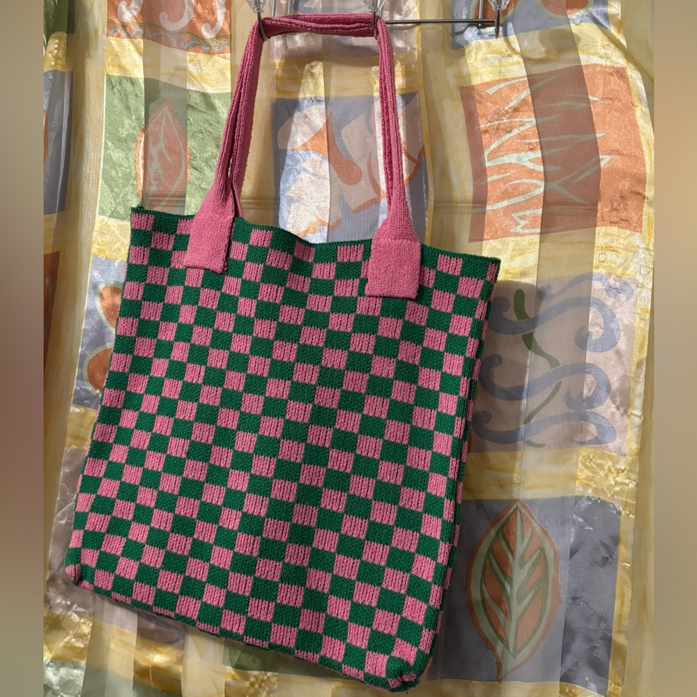 Pink and Green Checkered Tote Bag